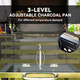 Outsunny Charcoal BBQ Grill with Height Adjustable Charcoal Pan, Portable Barbecue Smoker with Warming Rack, 3 Shelves, Temperature Gauge, Wheels, Bottle Opener for Outdoor Cooking Garden Party