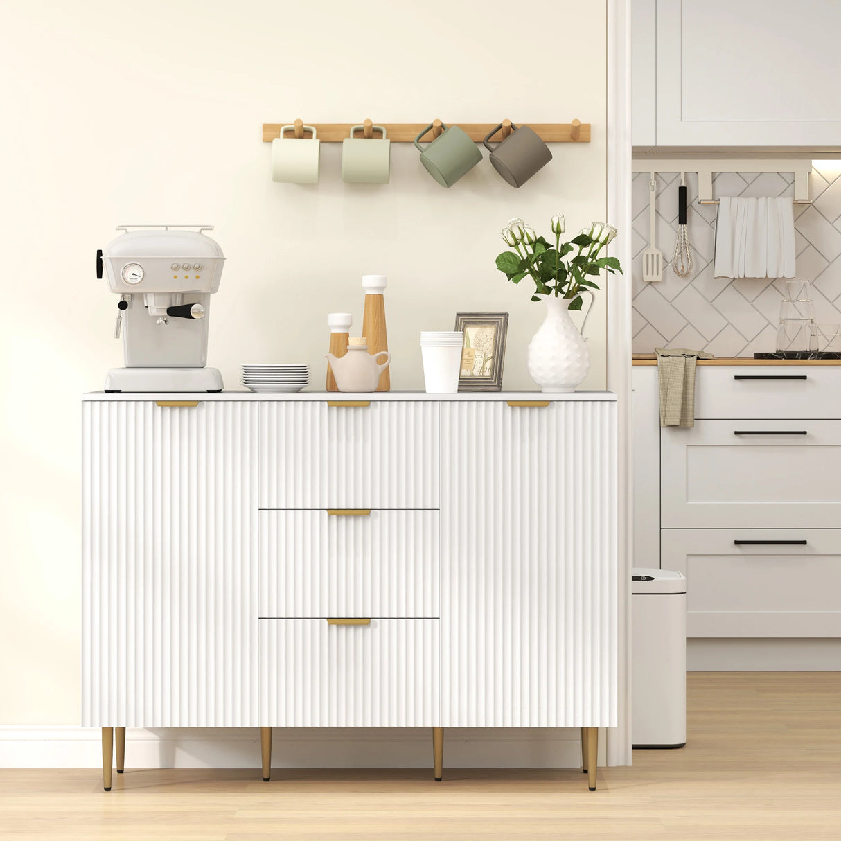 HOMCOM 2-Door Sideboard with 3 Drawers and Adjustable Shelves - White