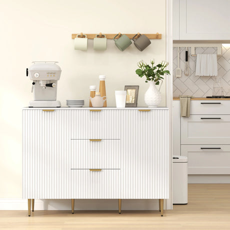 HOMCOM 2-Door Sideboard with 3 Drawers and Adjustable Shelves - White