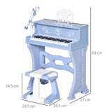 HOMCOM 37 Keys Kids Piano Mini Electronic Keyboard Light Kids Musical Instrument Educational Game Children Grand Piano Toy Set w/Stool & Microphone & Music Stand (Blue)