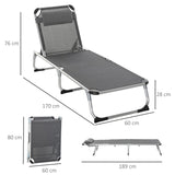 Outsunny 2 Pieces Foldable Outdoor Sun Lounger with Pillow, 5-Level Adjustable Reclining Lounge Chair, Aluminium Frame Camping Bed Cot, Grey