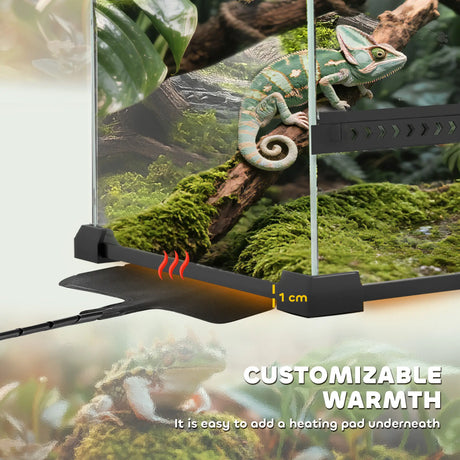 PawHut Reptile Glass Terrarium with Stone Background, Front Ventilation, Escape-Proof Knob Lock, 30 x 20 x 20 cm, Black