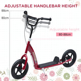 HOMCOM Kids Scooter Kick Scooter, with 12" EVA Tyres, Rear Brake, Big Wheels Scooter for 5-12 Years , Red