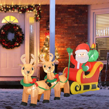 HOMCOM 8ft Christmas Inflatable Santa Claus on Sleigh, LED Lighted for Home Indoor Outdoor Garden Lawn Decoration Party Prop