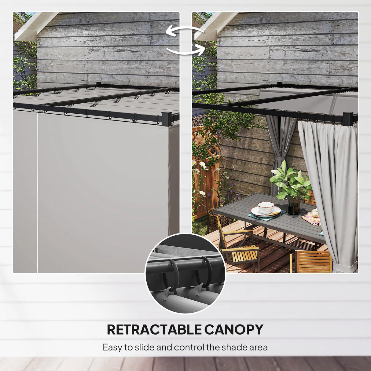 Outsunny 3 x 3m Moving Canopy Metal Pergola, with Curtains - Grey