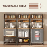 HOMCOM Bakers Rack with Power Outlet, USB Charger, Microwave Stand with Adjustable Shelves, 5 Hooks for Small Spaces, Kitchen Storage Unit for Spices, Pots and Pans, Rustic Brown