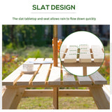 Outsunny 6 Seater Wooden Picnic Table Bench for Outdoor Garden or Patio with Parasol Cutout 150 cm Natural Wood Finish