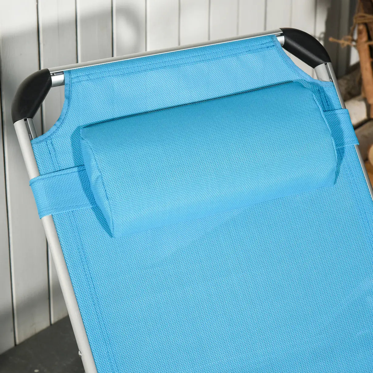 Outsunny Foldable Outdoor Sun Loungers Set of 2, Reclining Lounge Chair Camping Bed Cot with Pillow 4-Level Adjustable Back Aluminium Frame, Blue