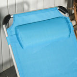 Outsunny Foldable Outdoor Sun Loungers Set of 2, Reclining Lounge Chair Camping Bed Cot with Pillow 4-Level Adjustable Back Aluminium Frame, Blue