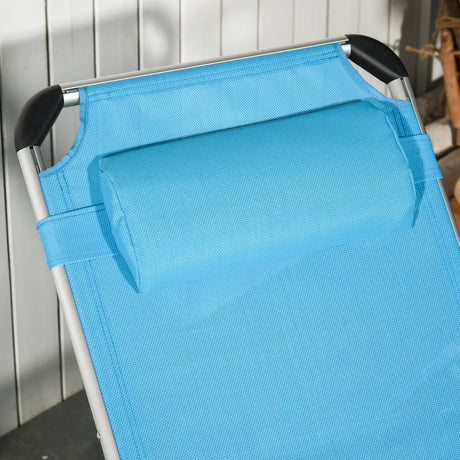 Outsunny Foldable Outdoor Sun Loungers Set of 2, Reclining Lounge Chair Camping Bed Cot with Pillow 4-Level Adjustable Back Aluminium Frame, Blue