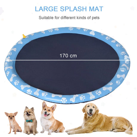 PawHut Dog Splash Pad, Pet Sprinkler Mat, Non-Slip Dog Paddling Pool, Foldable Outdoor Sprinkler and Splash Mat Water Play for Garden, Patio, Summer Fun, 170 cm