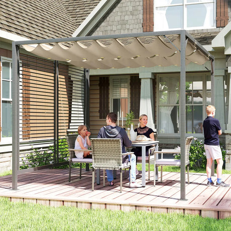 Outsunny 3 x 2.8m Metal Pergola, with Retractable Fabric Roof - Beige