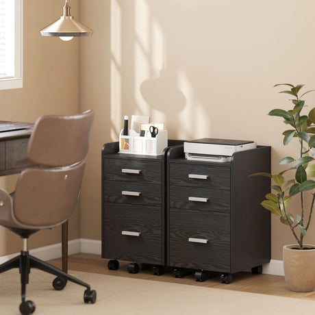 HOMCOM 3 Drawer Filing Cabinet, Rolling File Cabinet with Edged Top for Letter, A4 Size, Hanging File Folders, Black