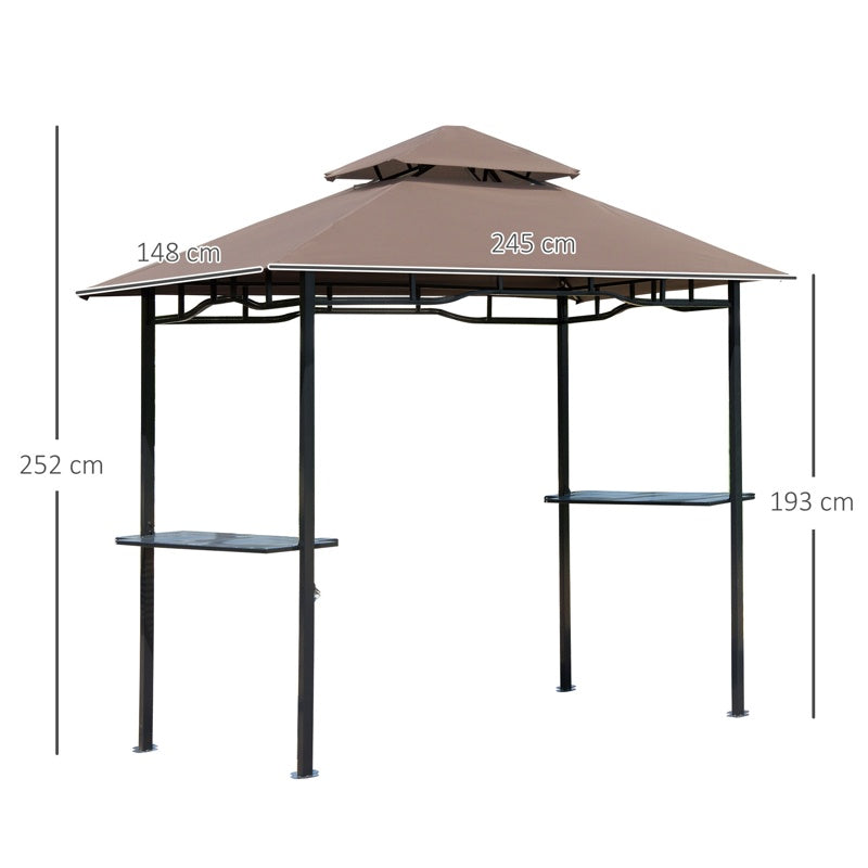 Outsunny 2.5M (8ft) New Double-Tier BBQ Gazebo Grill Canopy Barbecue Tent Shelter Patio Deck Cover - Coffee