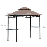 Outsunny 2.5M (8ft) New Double-Tier BBQ Gazebo Grill Canopy Barbecue Tent Shelter Patio Deck Cover - Coffee