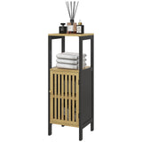 HOMCOM Bamboo-Blend Retro Cut-Out Bathroom Storage Unit, with Cupboard