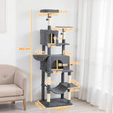 PawHut 202cm Large Cat Tree with 6 Scratching Posts, 2 Hammocks, 2 Condos, 2 Perches, Pompoms, for Indoor Cats to Rest and Play