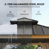 Outsunny 3 x 3 m Outdoor Hardtop Gazebo Canopy with 2-Tier Steel Roof, Wood Garden Gazebo with Curtains, Grey