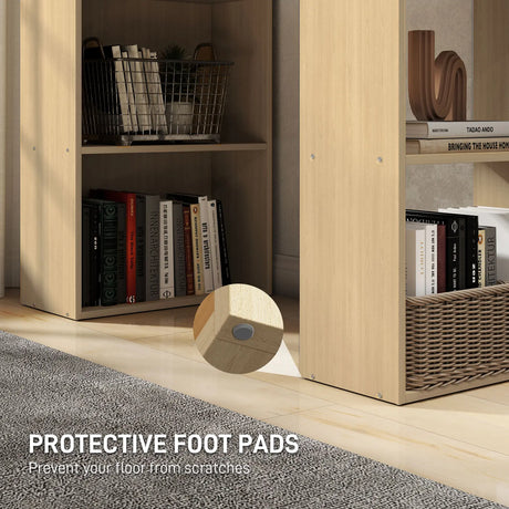 HOMCOM 120cm Computer Desk, Wooden PC Laptop Table with 6-Tier Storage Bookshelves, Home Office Working Study Desk, Writing Workstation, Natural Wood