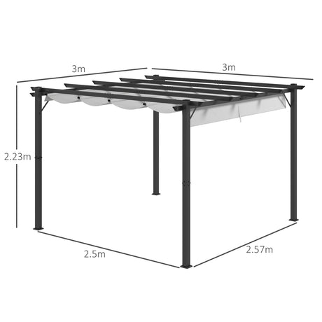 Outsunny 3 x 3 Pergola with Retractable Roof Aluminium Canopy for Garden, Light Grey