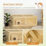 PawHut Wooden Hamster Cage with Sliding Tray, Openable Top, Hut for Syrian Hamsters, Natural Wood