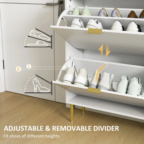 HOMCOM Narrow Shoe Cabinet with 2 Flip Drawers - White
