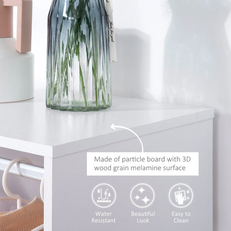 HOMCOM Open Wardrobe on Wheels, Bedroom Wardrobe with Clothes Hanging Rail, 2 Storage Shelves, Mobile Garment Rack for Cloakroom, Hallway, White