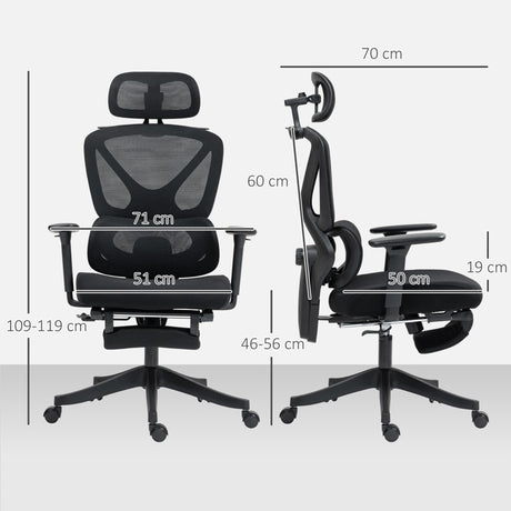 HOMCOM Executive Office Chair, Ergonomic Mesh Desk Chair with 3D Armrests, Rotatable Headrest, Adjustable Lumbar Support, Recliner Computer Swivel Chair with Footrest for Home Office, Black