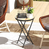 Outsunny Mosaic Outdoor Garden Table, 35.5cm Round Folding Coffee Table with Metal Frame for Balcony Terrace, Yellow