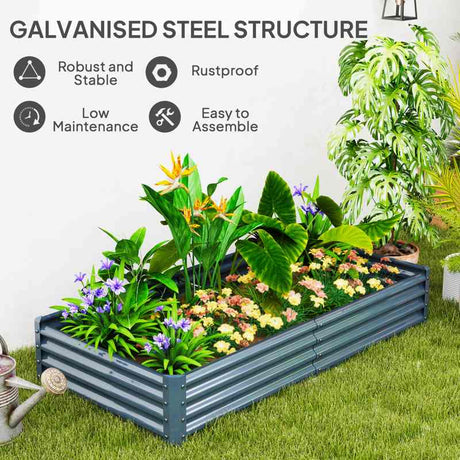 Outsunny 180 x 90cm Galvanised Steel Open Planter - Silver