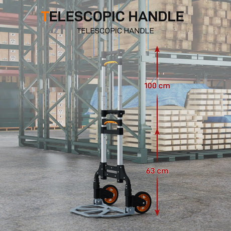 HOMCOM Folding Sack Truck, 70kg Lightweight Hand Truck with Wheels, Foldable Trolley Cart with Telescoping Handle for Warehouse, Office, Luggage, Silver Tone