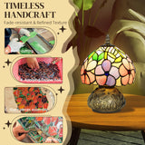 HOMCOM Tiffany-Style Table Lamp with Sculpted Dragonfly Base, Handcrafted Antique Stained Glass Bedside Lamp for Living Room and Bedroom, E27 Socket, Pink