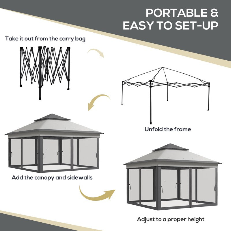 Outsunny 3 x 3(m) Pop Up Gazebo, Height Adjustable Instant Event Shelter with Netting and Carrying Bag, Grey