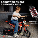 AIYAPLAY Kids Electric Motorbike, 24V Ride On Motorcycle with 3 Speeds and Rear Suspension, Dirt Bike for 8-12 Years Old, Red