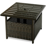 Rattan Coffee Table with Umbrella Hole & Metal Tabletop for Outdoor