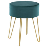 Round Velvet Ottoman Footrest Table Dressing Chair with Metal Legs-Green