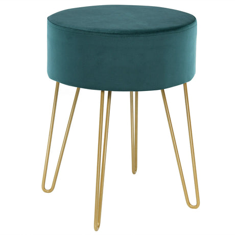Round Velvet Ottoman Footrest Table Dressing Chair with Metal Legs-Green