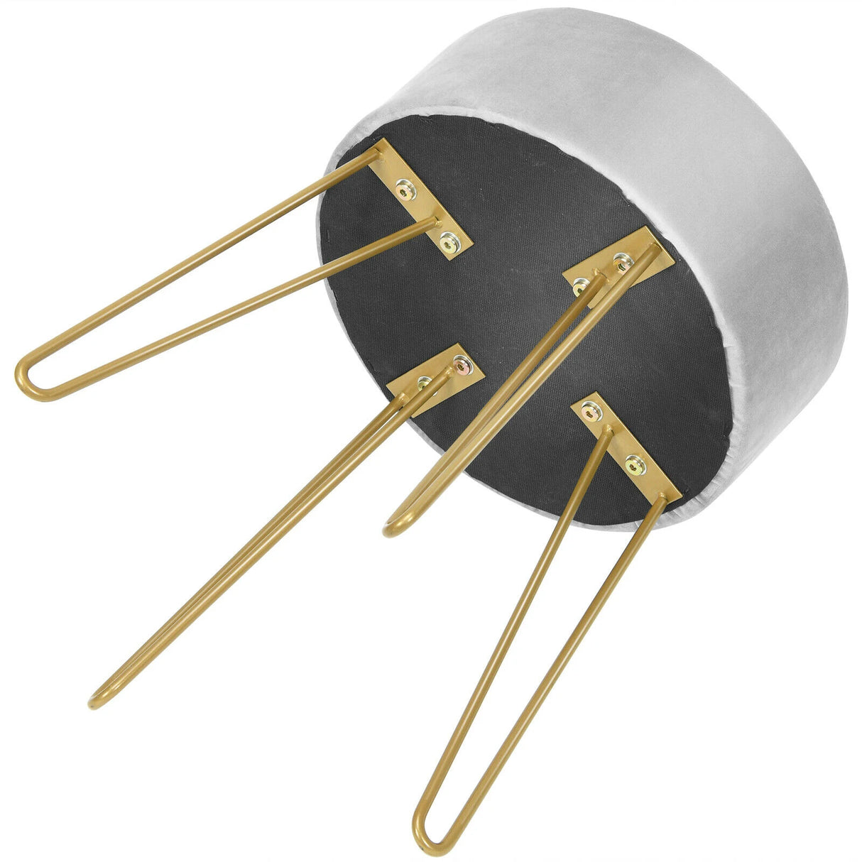 Velvet Stool with Metal Legs Round Footstool Modern Velvet Ottoman Side Stool Gray