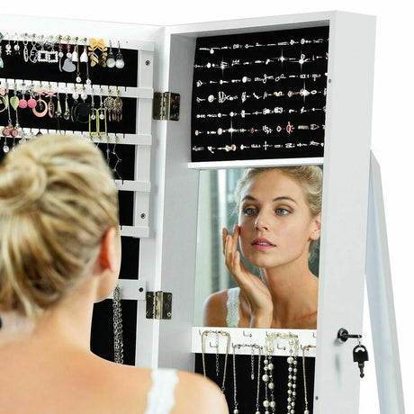 Free Standing Jewelry Armoire with Full Length Mirror for Bedroom