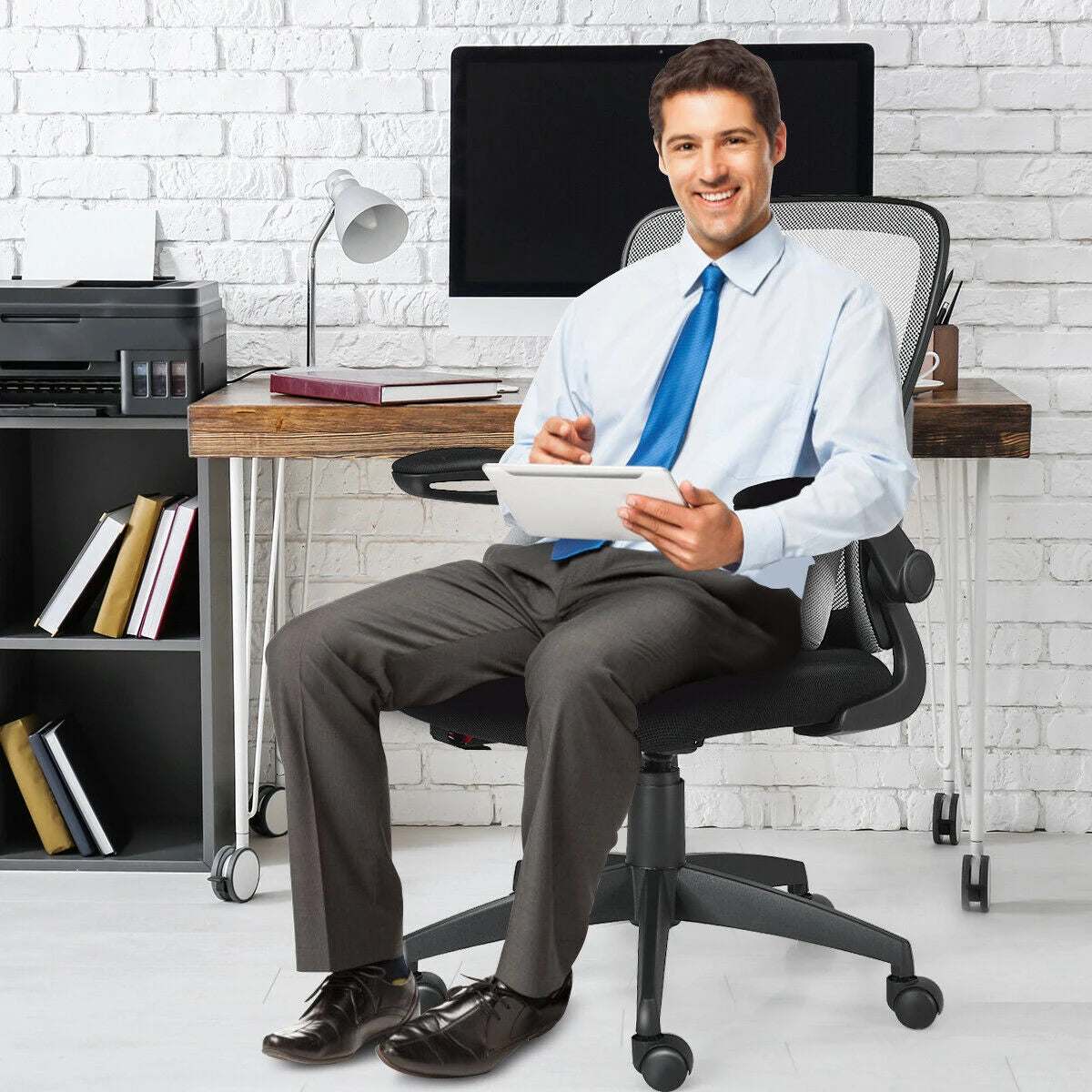 Lightweight Mesh Office Chair with Lumbar Support-Grey