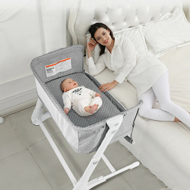 Baby Height Adjustable Bassinet with Washable Mattress-Gray