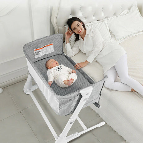 Baby Height Adjustable Bassinet with Washable Mattress-Gray