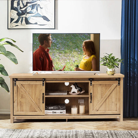 TV Stand Media Center Console Cabinet with Sliding Barn Door- Oak