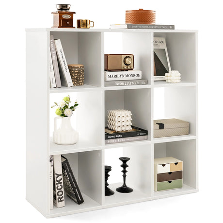 Wooden Kids Bookcase with Storage Cubbies and Anti-toppling Devices-White