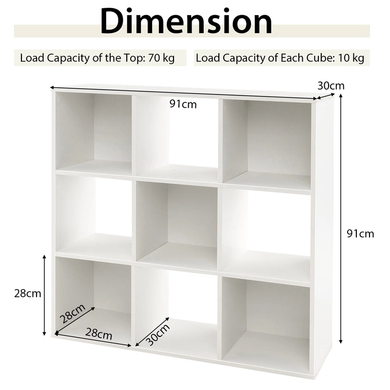 Wooden Kids Bookcase with Storage Cubbies and Anti-toppling Devices-White
