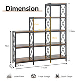 9 Cubes Bookcase with Carbon Steel Frame for Home Office-Rustic Brown
