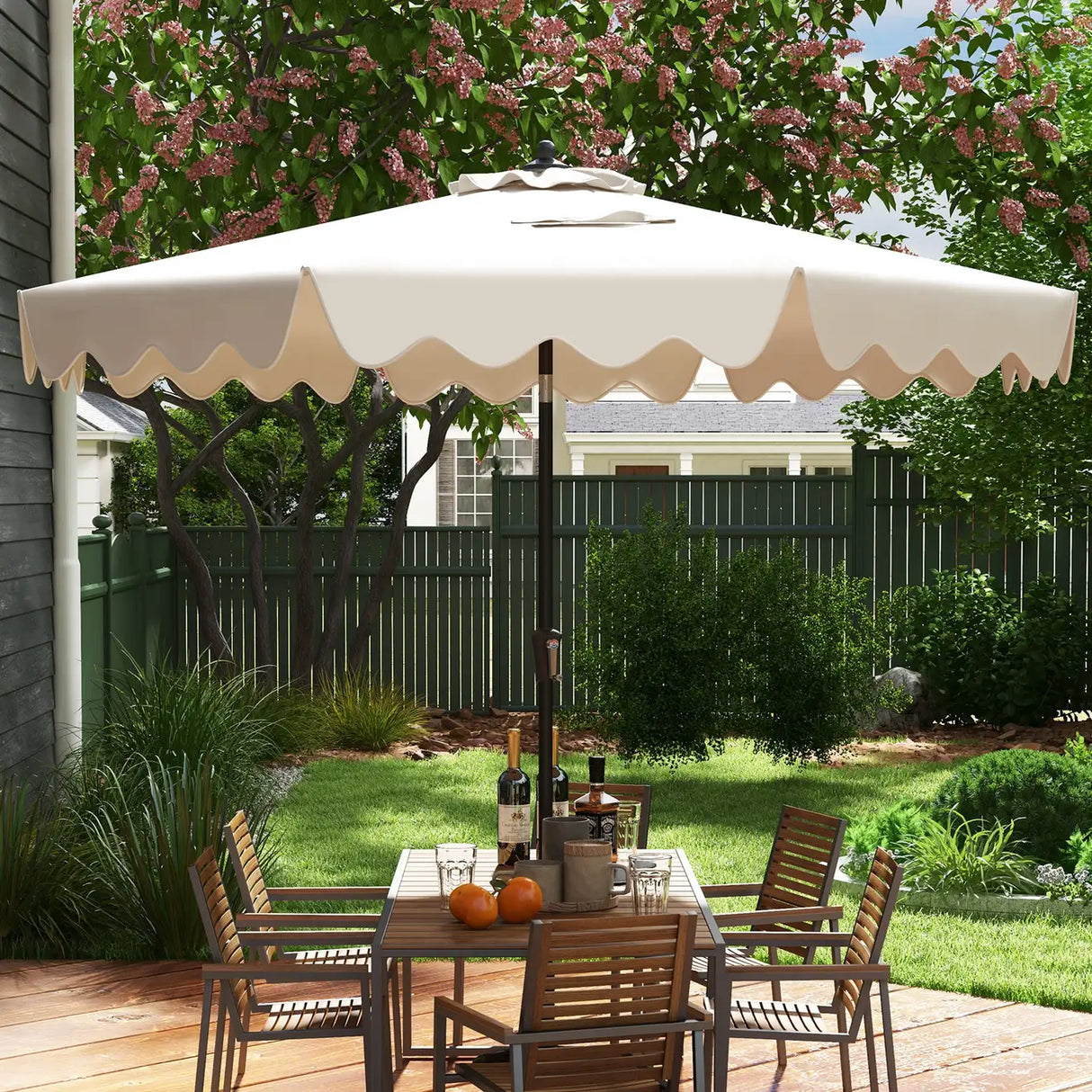 9 Feet Patio Umbrella with Crank Handle and Push Button Tilt-Beige