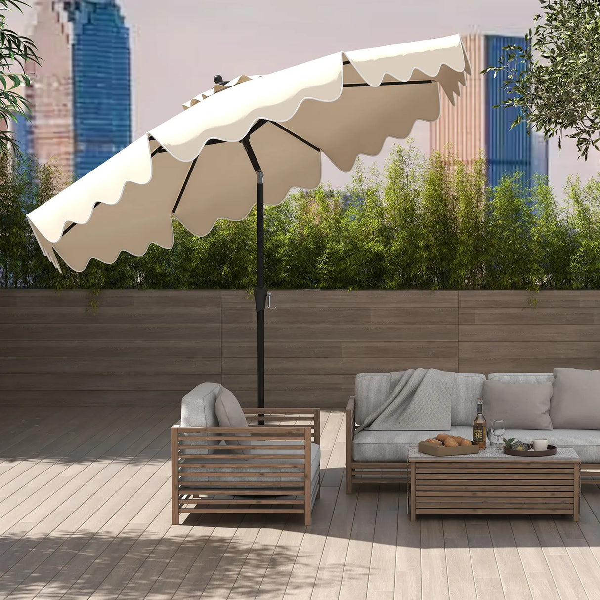 9 Feet Patio Umbrella with Crank Handle and Push Button Tilt-Beige