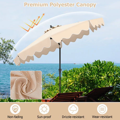 9 Feet Patio Umbrella with Crank Handle and Push Button Tilt-Beige