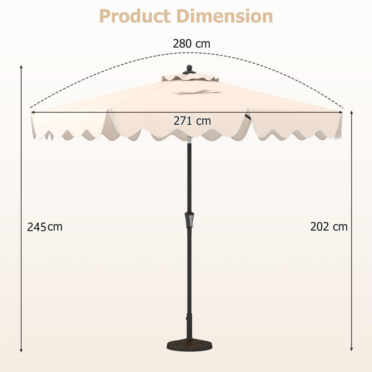 9 Feet Patio Umbrella with Crank Handle and Push Button Tilt-Beige